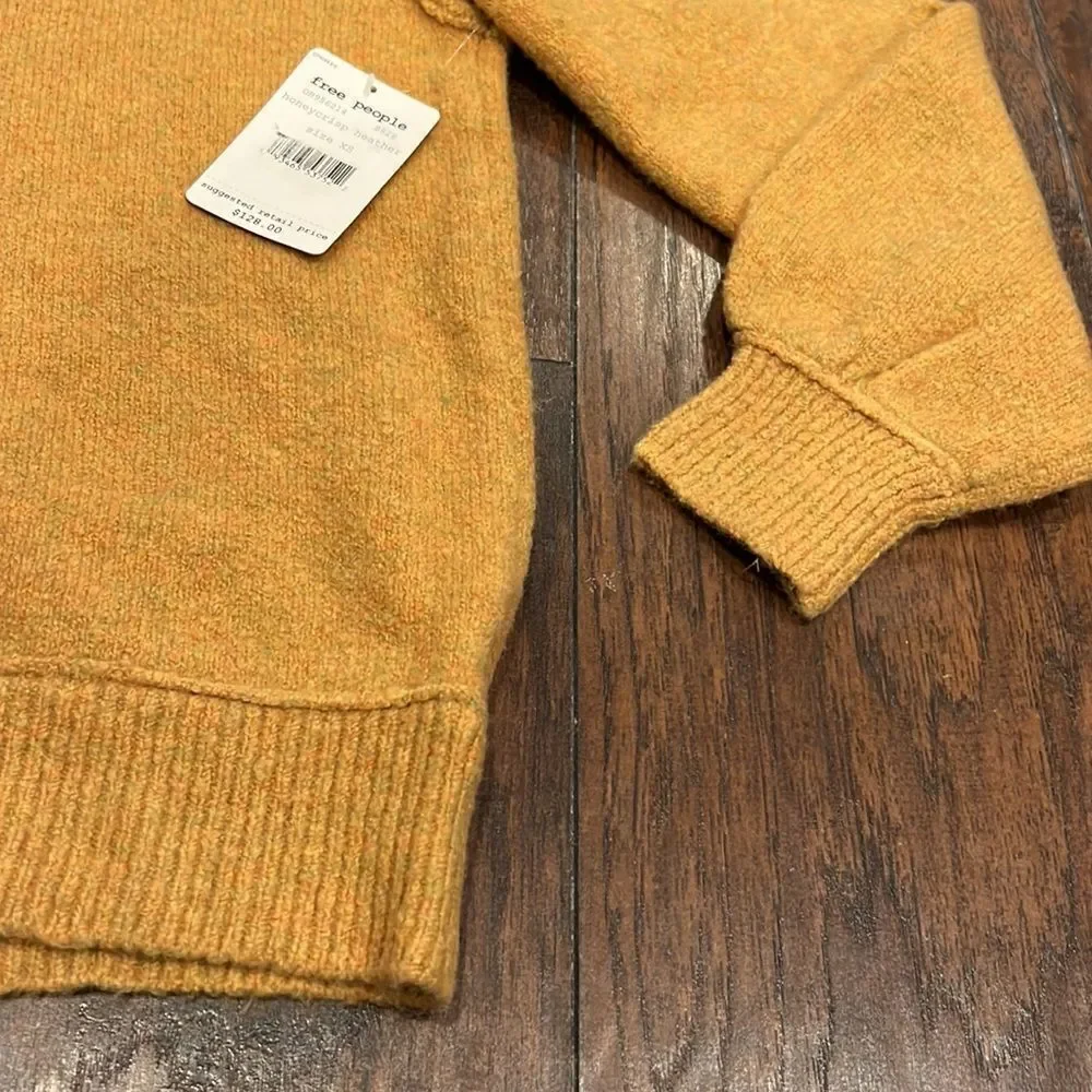 Free People Echo Beach Pullover XS mustard orange-yellow sweater Off-Shoulder - Picture 4 of 12